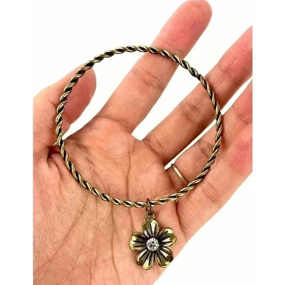 Bronze Tone Metal Charm Flower Rhinestone Bracelet - Picture 5 of 6